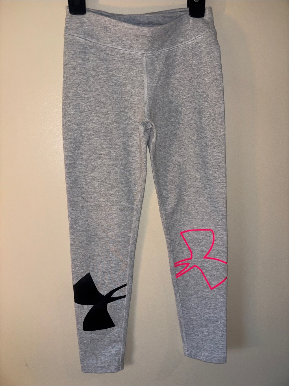 Under Armour Gray Leggings with Pink and Black Logo Accents